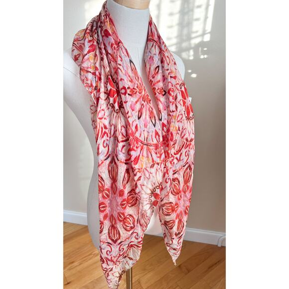 Pier 1 Imports Women's 100% Silk Square Scarf Orange Printed Medallion Scarf - Picture 1 of 5